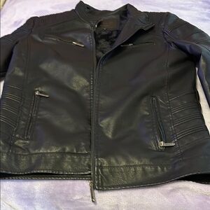 American Breed Black Faux Leather Moto Jacket Faux Fur Lined Unisex L